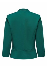 Vihreä teksturoitu bleiseri, jossa on strukturoitu muotoilu, pitkät hihat ja korkea kaulus. Leikkaukseltaan istuva ja viimeistelyltään sileä. Ei näkyviä kiinnityksiä.