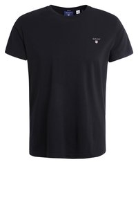 Black short-sleeve t-shirt made of cotton with a crew neckline. Features a small GANT logo on the left chest. Smooth texture, regular fit.