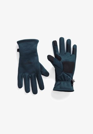 Blauwe multifunctionele handschoenen van zacht stof, met textuur voor extra grip, elastische manchetten en versterkte handpalmen voor duurzaamheid en warmte.