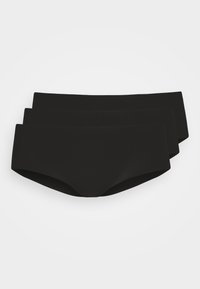 Zwarte bikini slipjes, drie-pack, soepel fabricage, mid-rise ontwerp, naadloze randen, geen zichtbare stiksels, minimalistische stijl.