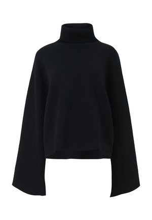 Schwarzer Rollkragenpullover mit übergroßen Ärmeln und einer kastigen Passform. Hergestellt aus weichem Stoff, mit glatter Textur und minimalistischer Gestaltung.