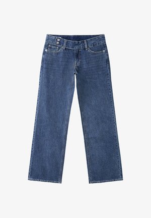 Stradivarius, LOW-WAIST STRAIGHT-LEG HAMMER-LOOP JEANS - Jean boyfriend - mottled dark blue