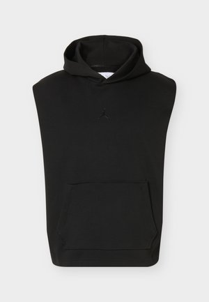 Hanorac fără mâneci negru, cu buzunar tip cangur în față și mic logo Jumpman centrat sub decolteu.