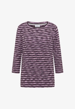 Langarmshirt met een paars en zwart gestreept patroon, ronde halslijn en zachte stoftextuur. Merklabel: CECIL.