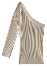 Top a costine beige chiaro con design a spalla singola, caratterizzato da maniche lunghe e una finitura texture. Silhouette semplice e aderente.