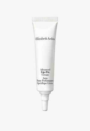 Hvid, fleksibel tube med Elizabeth Arden Advanced Lip-Fix Cream. Sort tekst på fronten inkluderer produktnavn og to-sproget beskrivelse.