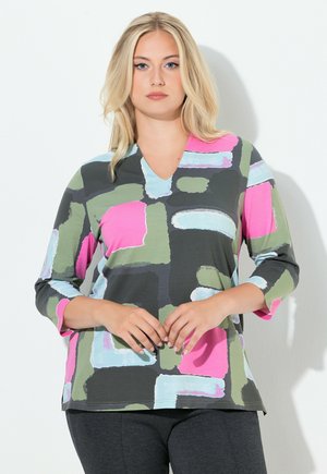 GRAPHIC PRINT CHALK COLLAR 3/4 SLEEVE - Top s dlouhým rukávem - graphite grey