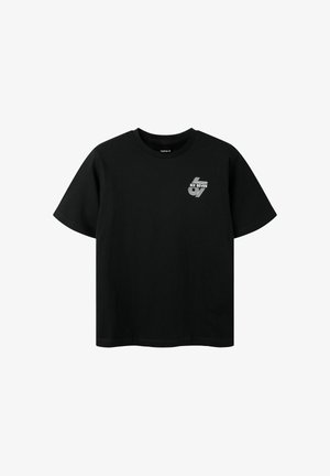 Black short-sleeve T-shirt with small white "SIX SEVEN 67" graphic on the upper left chest area.