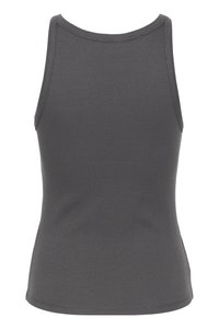 Grå, ribbet tanktop med rund utringning og uten ermer. Har en slank passform og glatt tekstur, med sømdetaljer langs kantene.