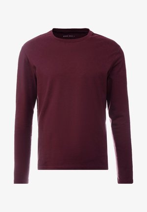 Długi rękaw t-shirt w głębokim burgundowym kolorze z bawełny, z okrągłym dekoltem, gładką strukturą i bez widocznych wzorów czy akcentów.