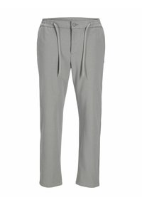 Pantaloni della tuta grigi chiari realizzati in tessuto morbido, con vita elastica e cordini e una tasca frontale. Design a gamba dritta.