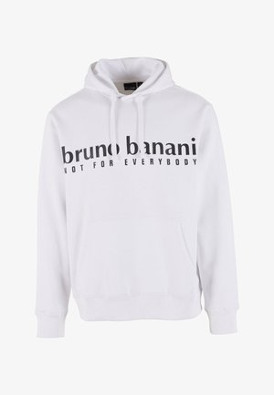 Fehér kapucnis felső pamut keverékből. Elülső zsebbel, húzózsinórral és fekete nyomott szöveggel rendelkezik: "bruno banani NOT FOR EVERYBODY". Puha tapintású.