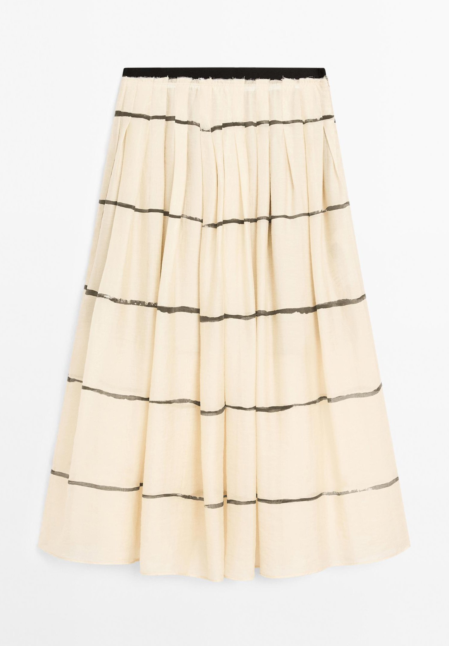 Massimo Dutti STRIPED FLOWING MIDI - Pleated skirt - beige