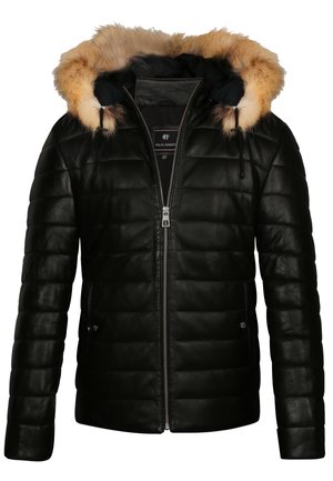 FULL-ZIP HOODED JACKET - Leren jas - black