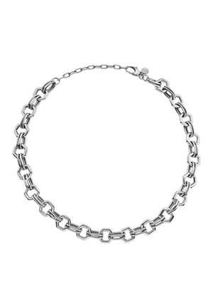 Collana in argento con maglie esagonali intrecciate, finitura lucida e chiusura sicura.