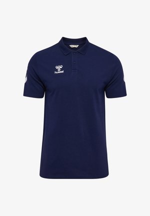Navyblauw poloshirt gemaakt van een katoenmix. Voorzien van een kraag, een drieknoopssluiting en een wit logo op de linkerborst en mouw.