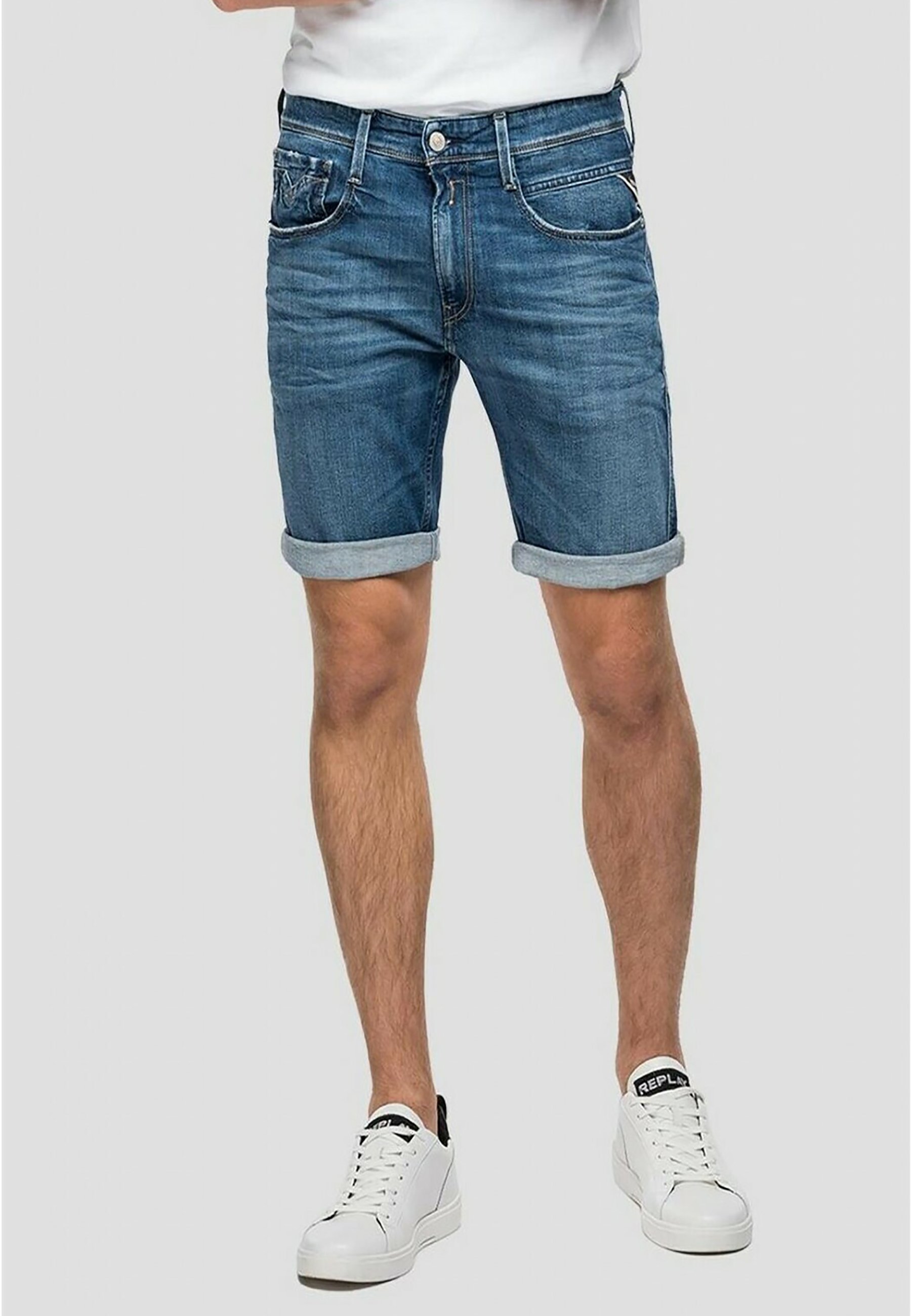 Replay BERMUDA NEW ANBAS BIO - Shorts di jeans - blue denim/nero denim -  Zalando.it
