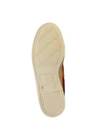 Suola della scarpa in gomma avorio con un motivo a onda testurizzato, dotata di un logo "B" in rilievo e dettagli del marchio per una maggiore aderenza.