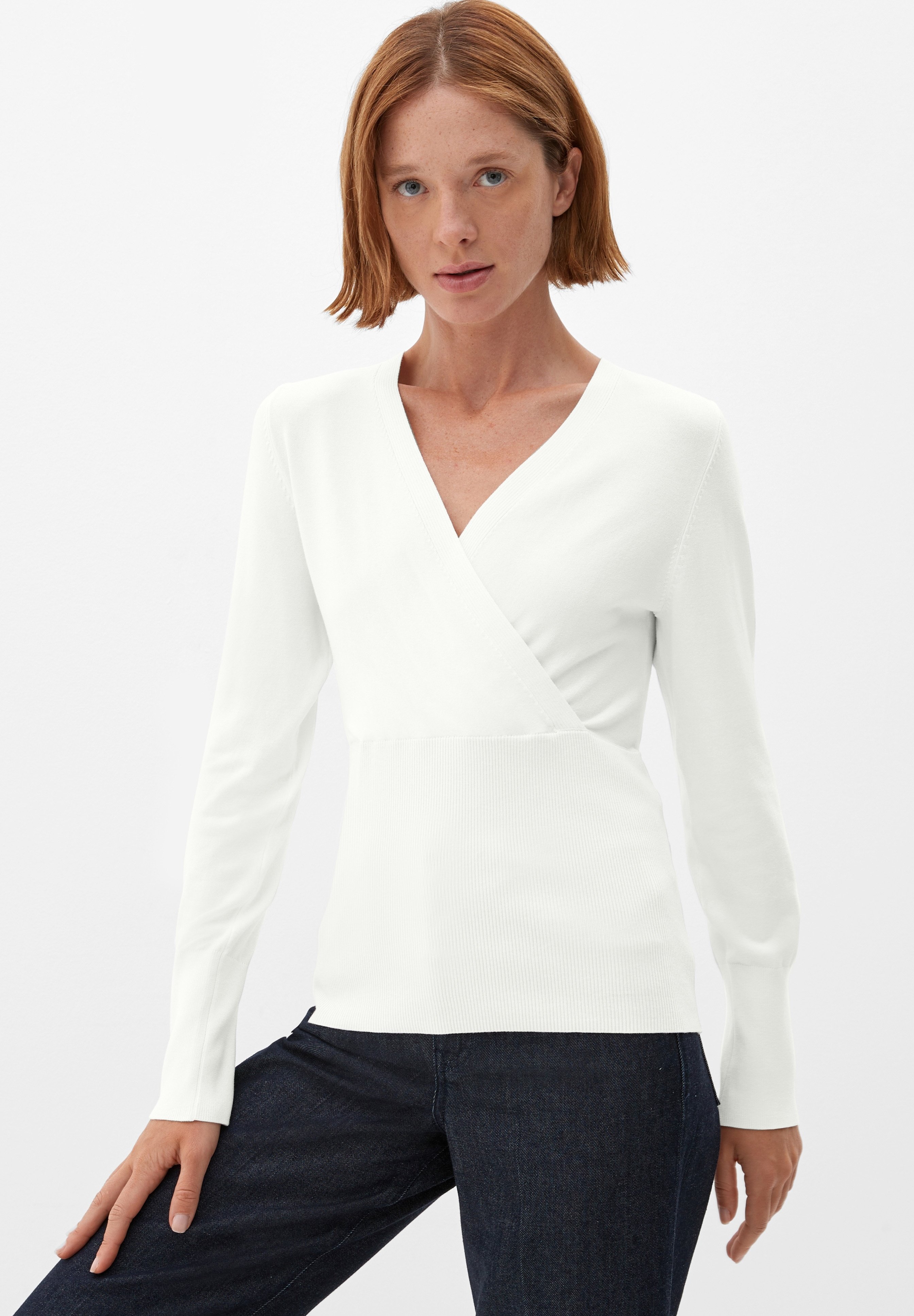 S.Oliver BLACK LABEL Damen Pullover In Wickeloptik – BLUE GREEN – Slim Fit, Elastisch & Stylisch