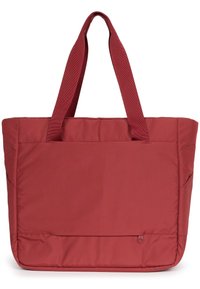 Borsa a tracolla in tessuto rosso con due robuste maniglie testurizzate. Presenta un design spazioso e imbottito e una tasca con zip nella parte inferiore.