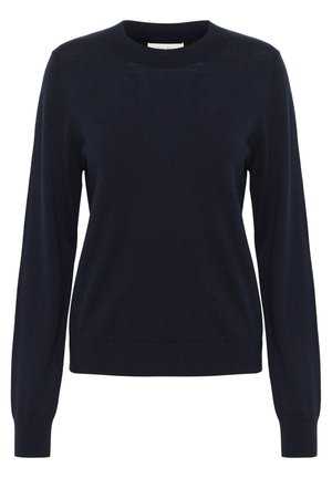Navyblaues Langarm-Sweatshirt mit Rundhalsausschnitt. Hergestellt aus weichem Stoff, mit gerippten Bündchen und Saum sowie minimalen Designdetails.