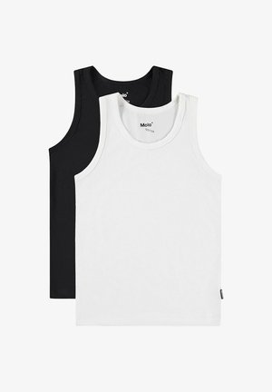 Dwie koszulki na ramiączkach: jedna czarna, druga biała. Obie wykonane z miękkiej bawełny, z okrągłymi dekoltami i regularnym krojem. Metka marki widoczna z boku.