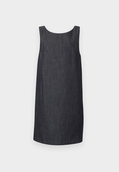 Αμάνικο σκούρο γκρι φόρεμα από τζιν ύφασμα με στρογγυλή λαιμόκοψη και ίσια τελείωμα, εμφανιζόμενο σε απλό ανοιχτό φόντο.