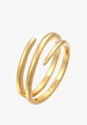 Gold-plated adjustable ring featuring two intertwined bands with a smooth, rounded finish and subtle engraving on the inner band.