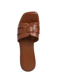 Sandalo in pelle marrone, con punta quadrata e due ampie cinghie sulla parte superiore, taglia 37.