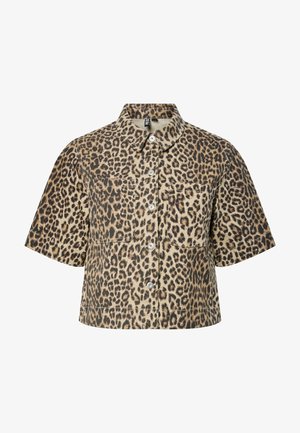 Rövidujjú, leopárdmintás, vágott ing, két mellzsebbel és klasszikus gallérral. Az anyag sima tapintású.