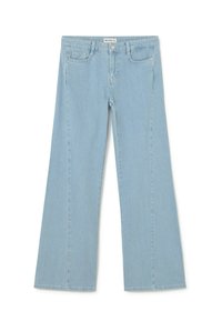 Light blue wide-leg jeans made of denim. Features a classic five-pocket design and a button-fly closure. Smooth texture and clean lines.