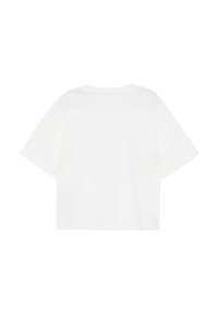 Weißes, kurzärmliges Cropped-Top mit rundem Ausschnitt und einer glatten, weichen Baumwolltextur. Minimalistisches Design ohne sichtbare Logos oder Muster.