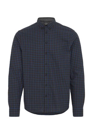 Geruite knop-overhemd in donkerbruin en blauw. Beschikt over lange mouwen, een button-down kraag en een zachte stoftextuur.
