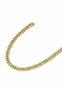 Collar de cadena de oro con eslabones entrelazados, textura suave y cierre de langosta en un extremo.