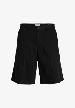 Fekete pamut rövidnadrág egyenes szabással, gombos záródással és övhurkokkal. Simaság jellemzi, és letisztult élekkel rendelkezik, ami egyszerű dizájnt kölcsönöz.