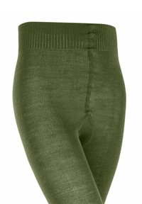 Leggings verde oliva in un tessuto lavorato a maglia, caratterizzati da una vita ampia e a costine e un design senza cuciture sulla parte interna della coscia.