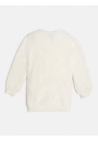 Maglione soffice di colore crema con maniche lunghe a sbuffo e scollatura rotonda. Tessuto morbido e polsini a costine alle estremità delle maniche.