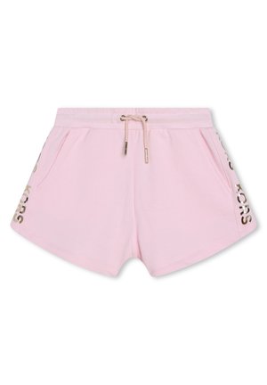 Shorts en coton rose avec ceinture à cordon de serrage, poches latérales et détail de logo métallisé sur les côtés. Matière douce et respirante avec un design décontracté.