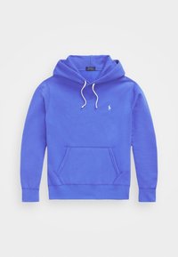 Lila huva tröja med ficka fram, snörning i huvan och logotyp på bröstet. Mjuk tyg med ribbade ärmslut och fåll.