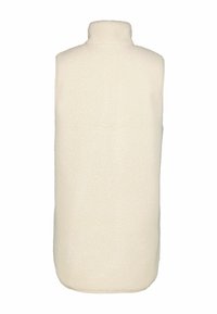 Crème-kleurige, mouwloze fleece vest met een hoge kraag en een gestructureerde oppervlakte. Heeft een rechte snit en geen zichtbare sluitingen.