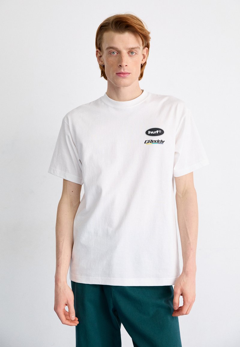 HUF GREDDY TEE - Apdrukāts T-krekls - white