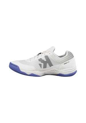 White sports shoe with purple sole, black accents, mesh upper, and "WING 3.0" text on heel, shown from side on white background.