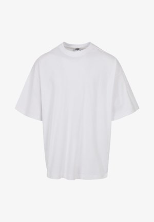 Biała bawełniana koszulka z okrągłym dekoltem i krótkimi rękawami, o luźnym kroju i subtelnych detalach przeszycia.