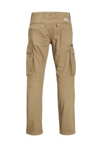 Pantalons cargo beiges avec deux poches latérales, détails surpiqués et design à jambe droite. Fabriqués en matériau en coton durable.