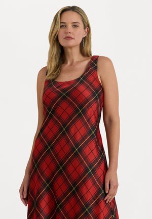 PLAID SATIN SLEEVELESS COCKTAIL DRESS - Kokteilinė suknelė / vakarėlių suknelė - black/red