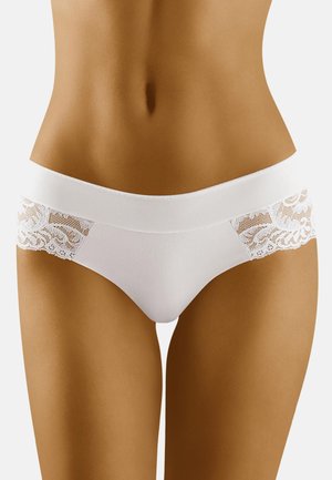 Witte katoenen slips met kanten accenten aan de zijkanten. Glad textuur en een medium hoge pasvorm. Elastische tailleband voor comfort.