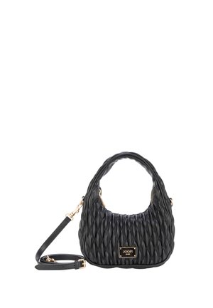 Borsa nera in pelle trapuntata con manico corto e tracolla staccabile, ferratura dorata e targhetta rettangolare con il logo JOOP! Jeans sul davanti.