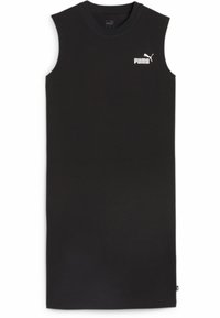 Juoda be Rankovių suknelė, pagaminta iš medvilnės. Yra apvalus kaklo iškirpimas ir baltas Puma logotipas viršutiniame kairiajame kampe. Slydus audinys, kelnių ilgio.