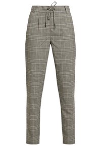 Vävd rutiga byxor i grått och svart, med dragsko i midjan, avsmalnande ben och sidofickor. Lättviktsmaterial med mjuk textur.