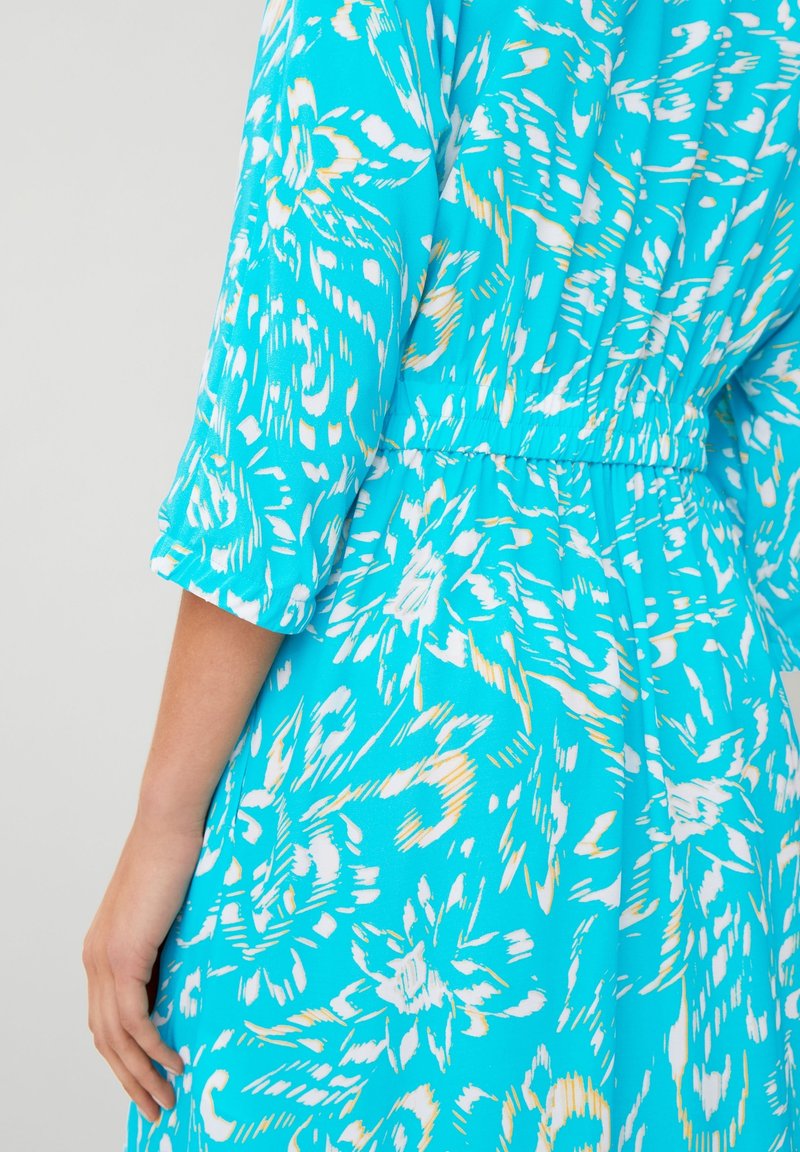 white christmas dresses Turquoise Floral Print Puff Sleeve Dress - Maxi Dresses main image 1